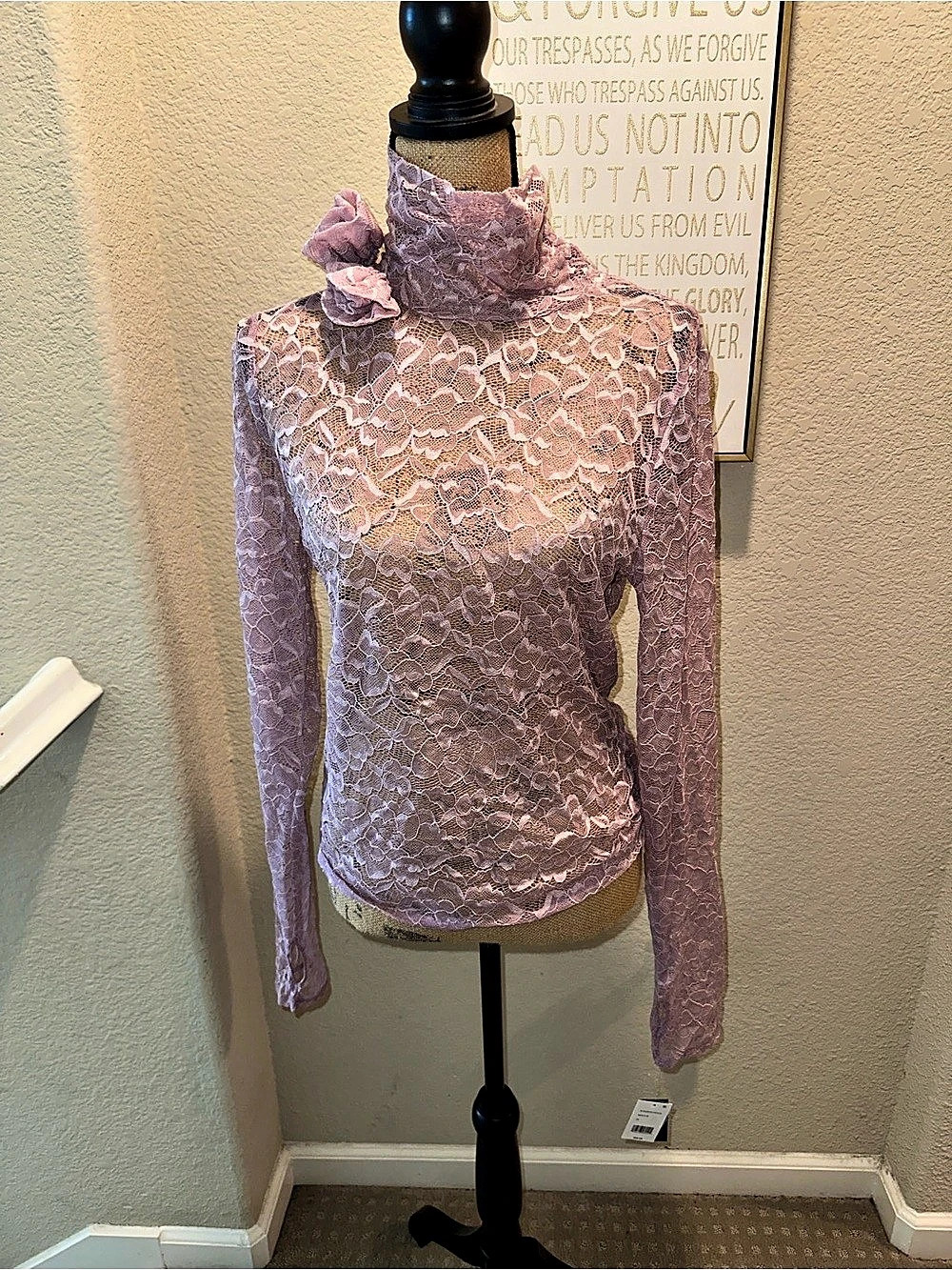AFRM Zadie Turtleneck Sheer Lace Top mauve Medium NWT